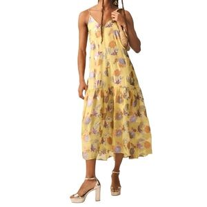 Delfi Collection Silk Floral Midi Dress Yellow M Anthropologie